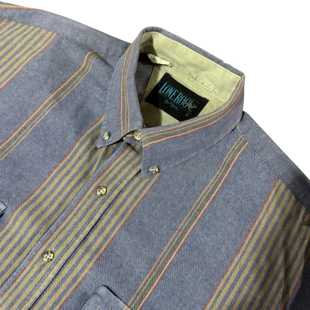VTG Lone Roo by Roper Short Sleeve Button Down Shirt‎ Striped Men's Size XL